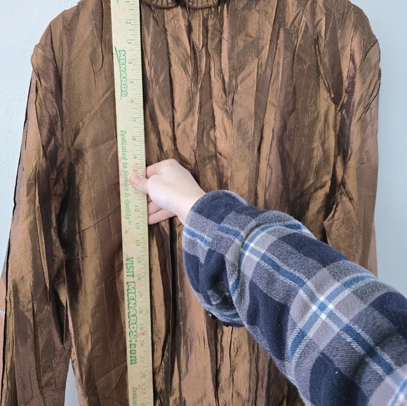 Color Works Womens Top XL Brown Satin Accordion Pleat Ruffled Crinkle Blouse - Picture 7 of 8